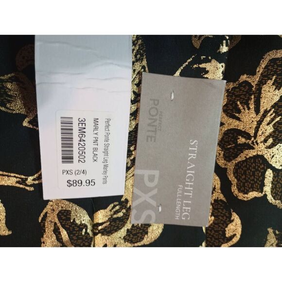 Soft Surrounding Pants Ladies Extra Small Petite Black Gold Metallic Straight Le - Picture 4 of 7